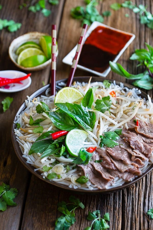 One-Pot Chipotle Beef Pho with Rice Noodles and Fresh Herbs
