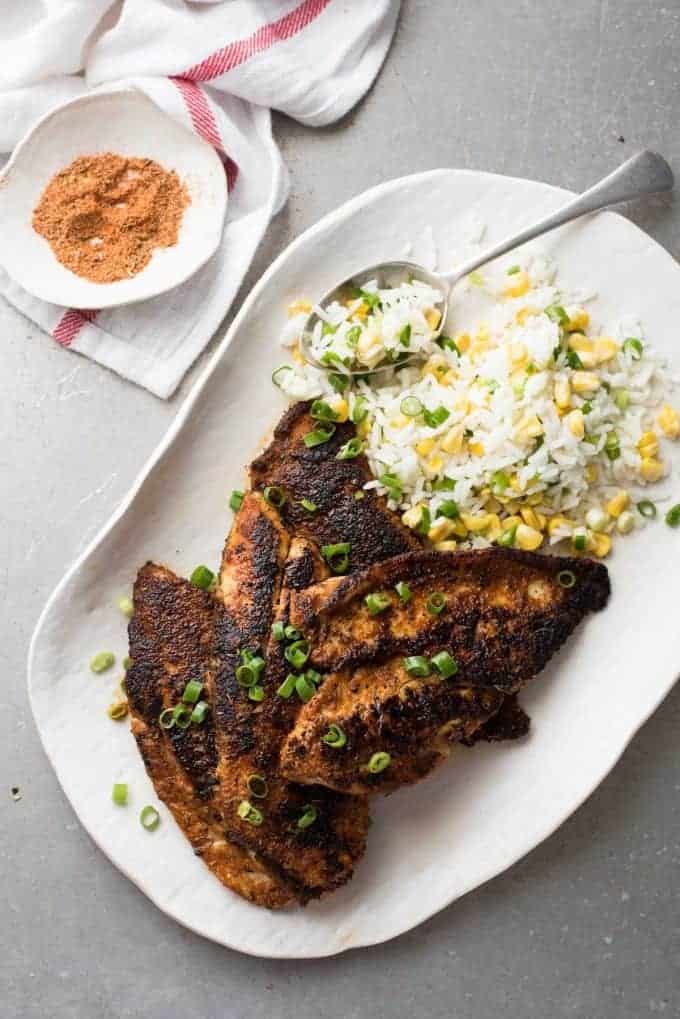 Grilled Cajun-Spiced Catfish with Corn and Black Bean Salsa