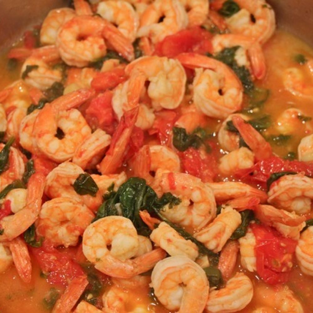 Sautéed Shrimp with Garlic Spinach and Cherry Tomatoes