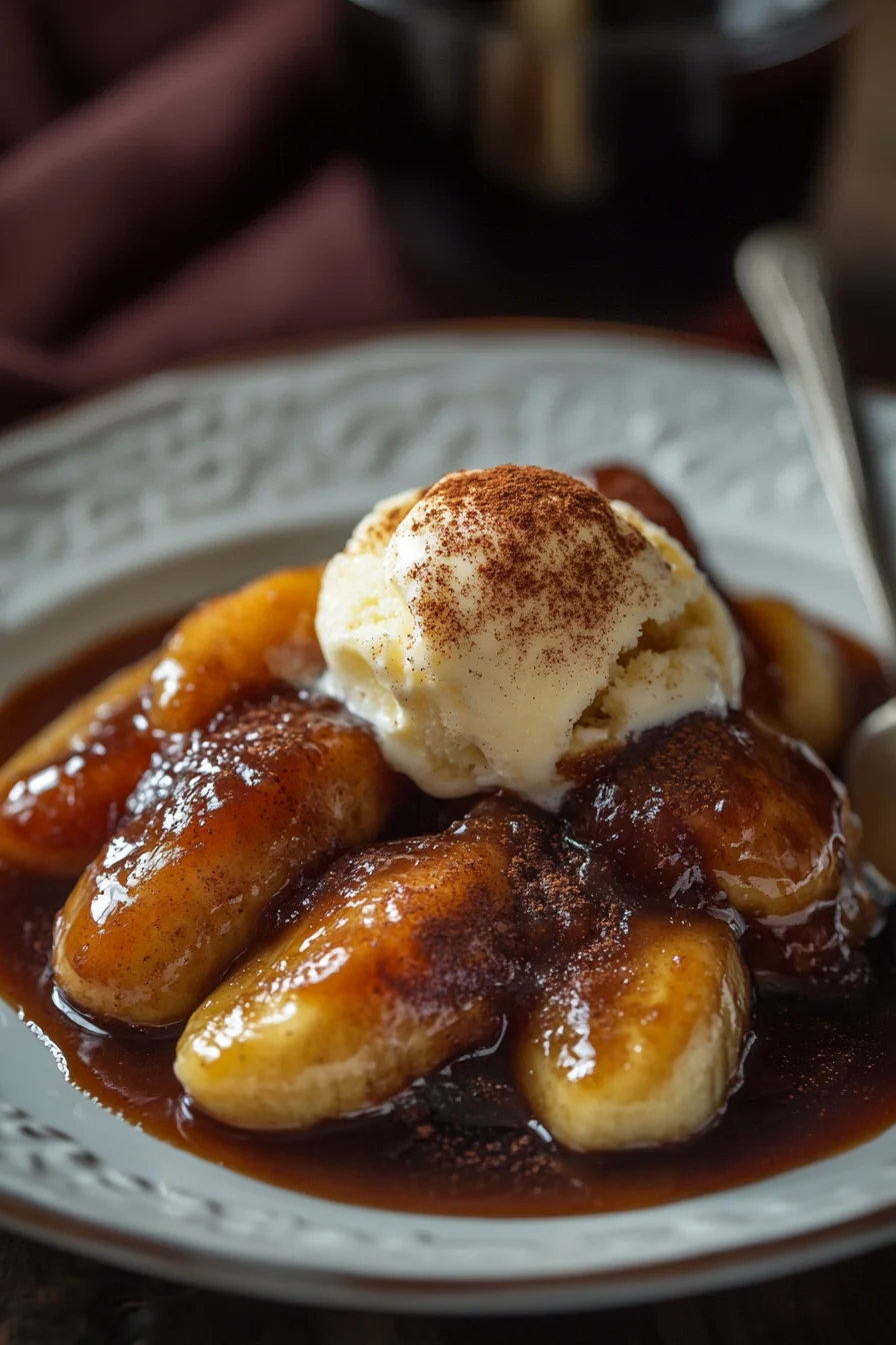 Rum-Glazed Banana Foster with Cinnamon Ice Cream
