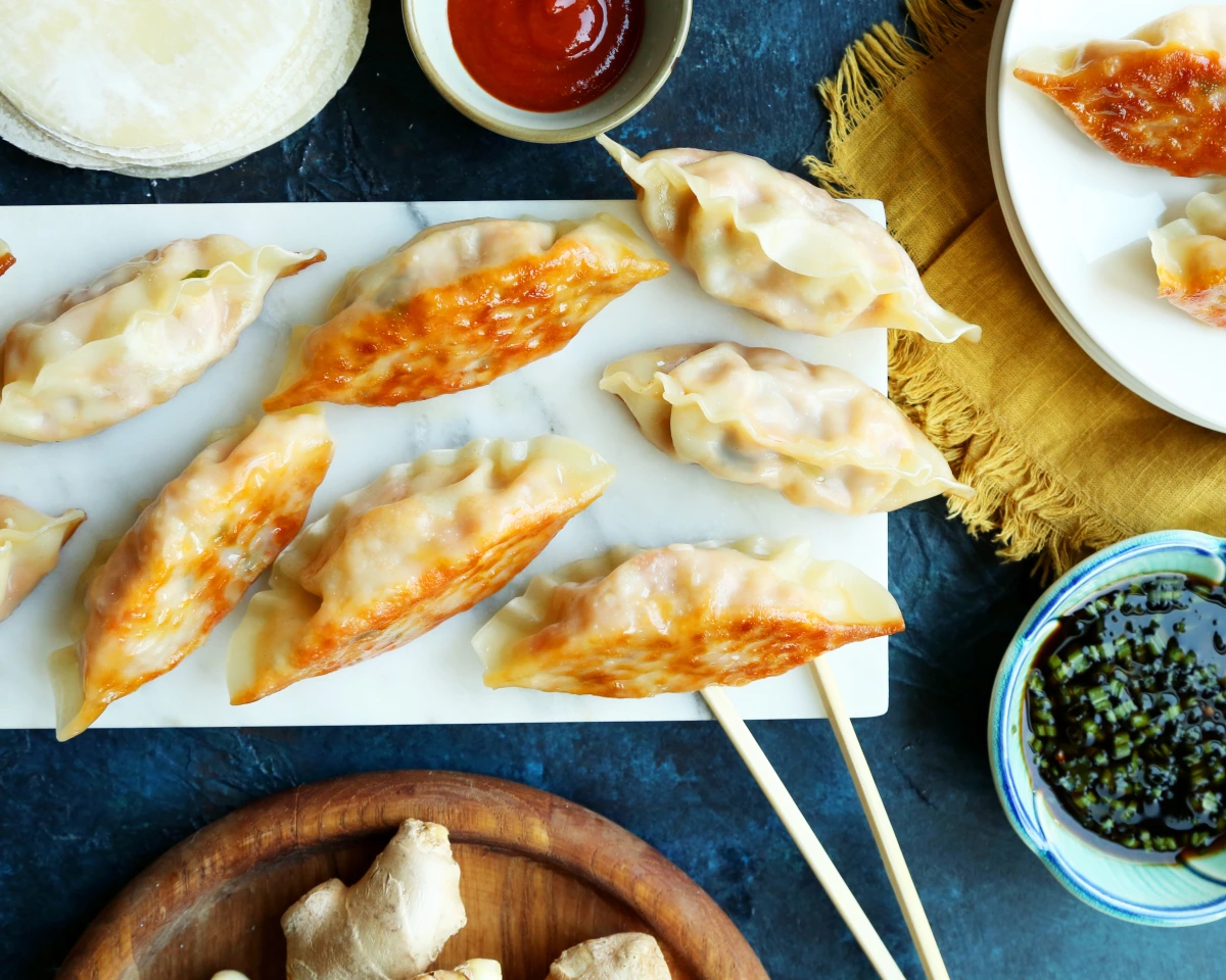 Deep-Fried Spicy Pork Gyoza with Chili Garlic Sauce