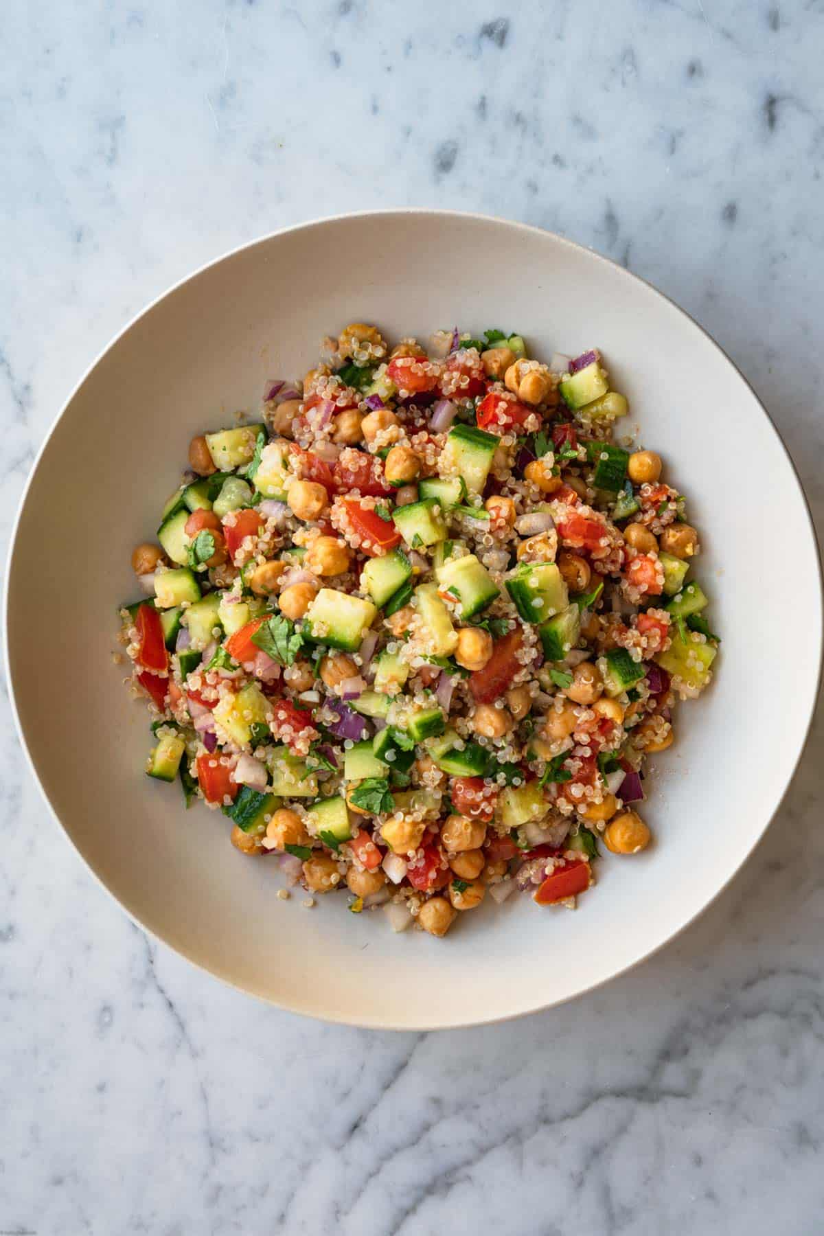 High Protein Vegan Chickpea and Quinoa Salad with Lemon-Tahini Dressing