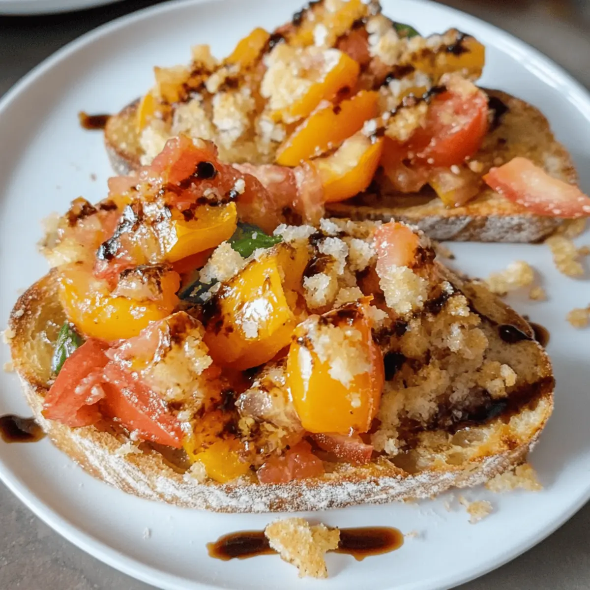 Half-and-Half Tomato Basil Bruschetta with Balsamic Glaze