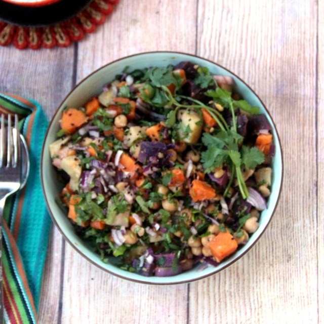 Baked Cinnamon-Spiced Chickpea and Sweet Potato Salad