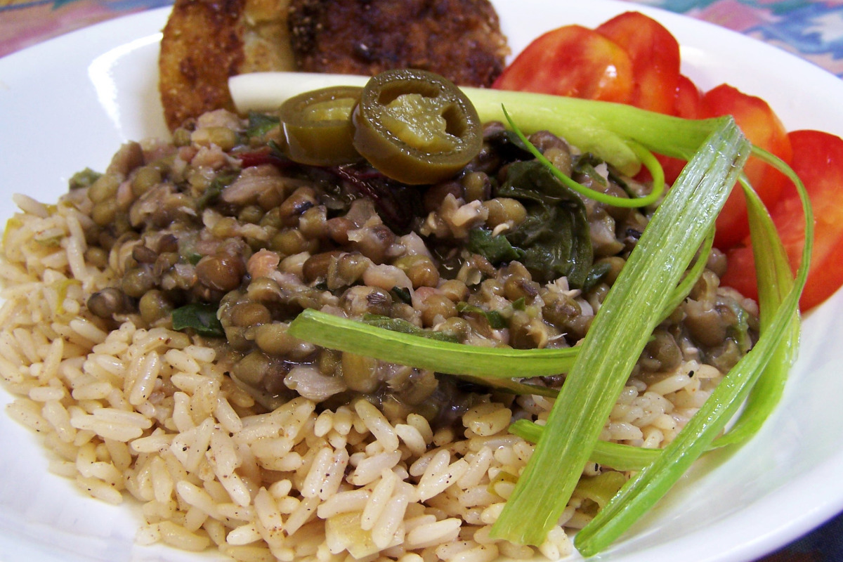 Spicy Filipino Mung Bean Stew with Spinach and Coconut Milk