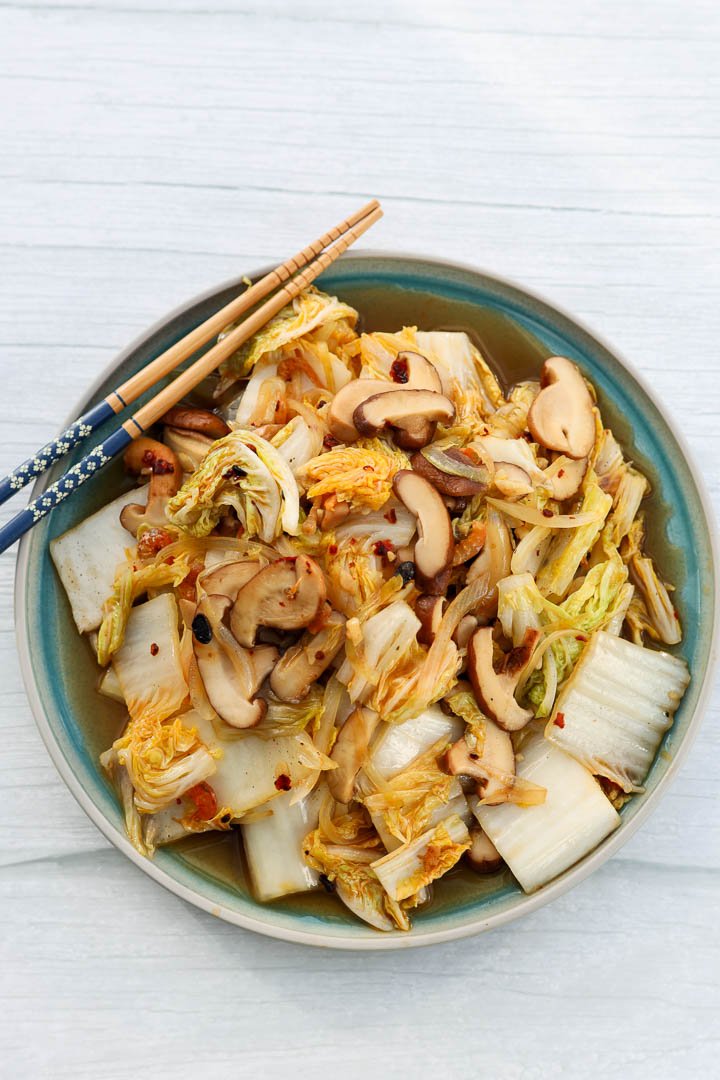 Stir-Fried Five-Spice Tofu with Napa Cabbage and Shiitake Mushrooms