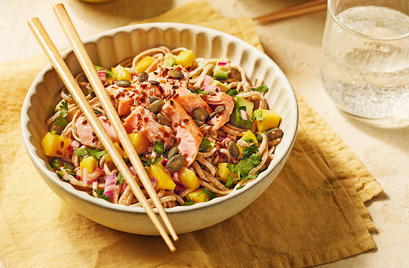 Avocado-Zucchini Noodle Bowl with Smoked Salmon