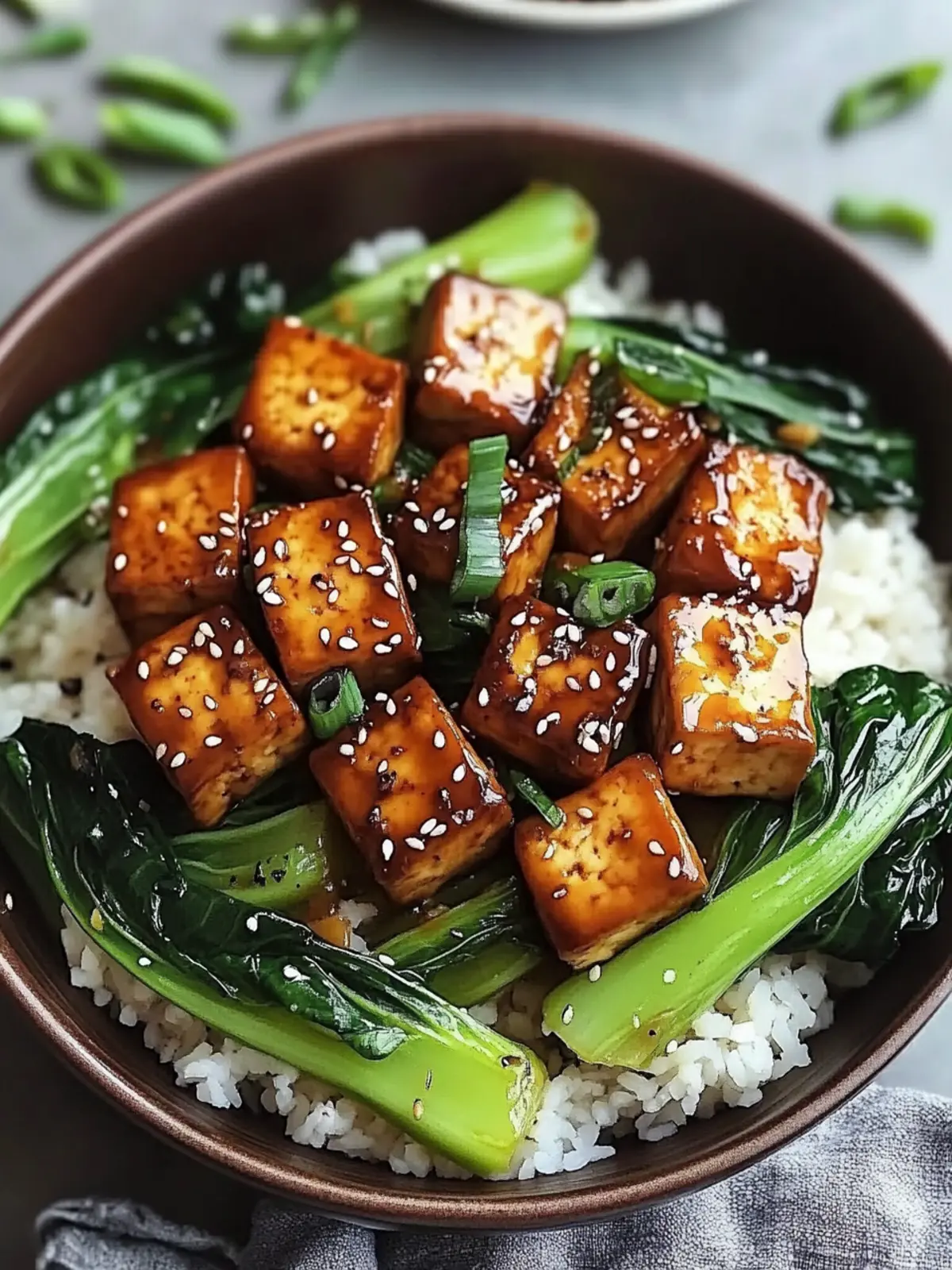 Pan-Seared Sesame Ginger Tofu with Sautéed Bok Choy