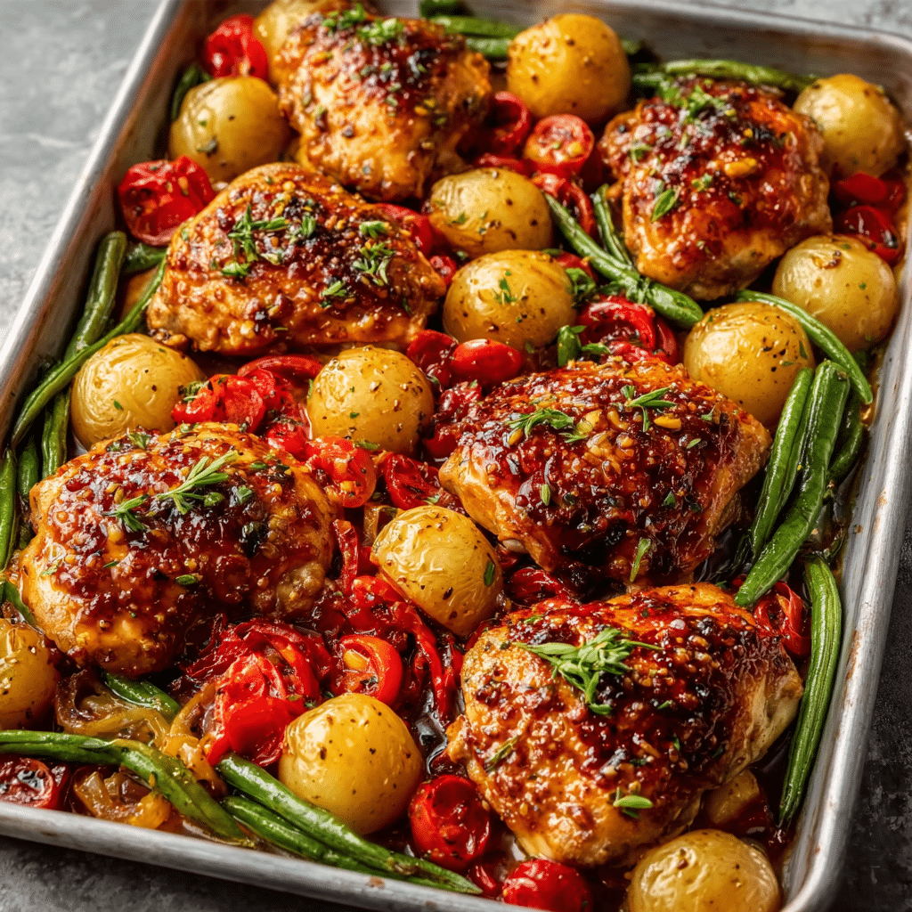 Sheet Pan Honey Mustard Chicken with Sweet Potatoes