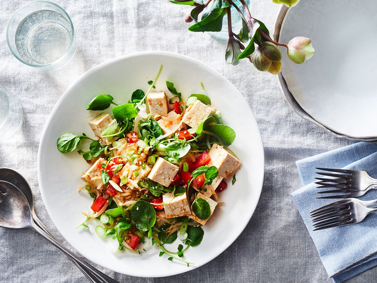 Cold Tofu Salad with Okinawan Seaweed and Sesame Dressing