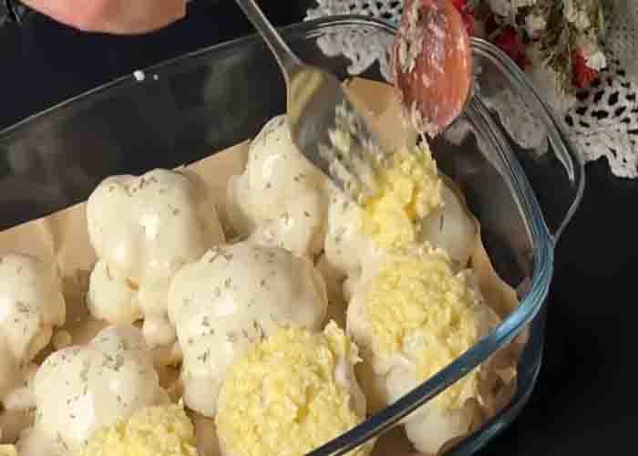 Baked Cauliflower and Mozzarella Casserole with Basil