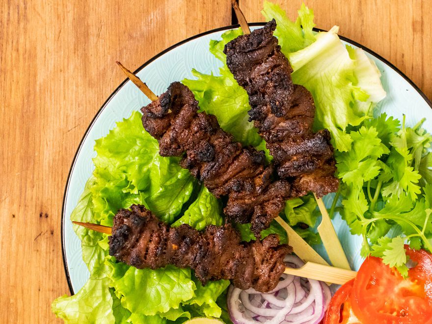 Grilled Suya-Spiced Beef Skewers with Peanut Coating