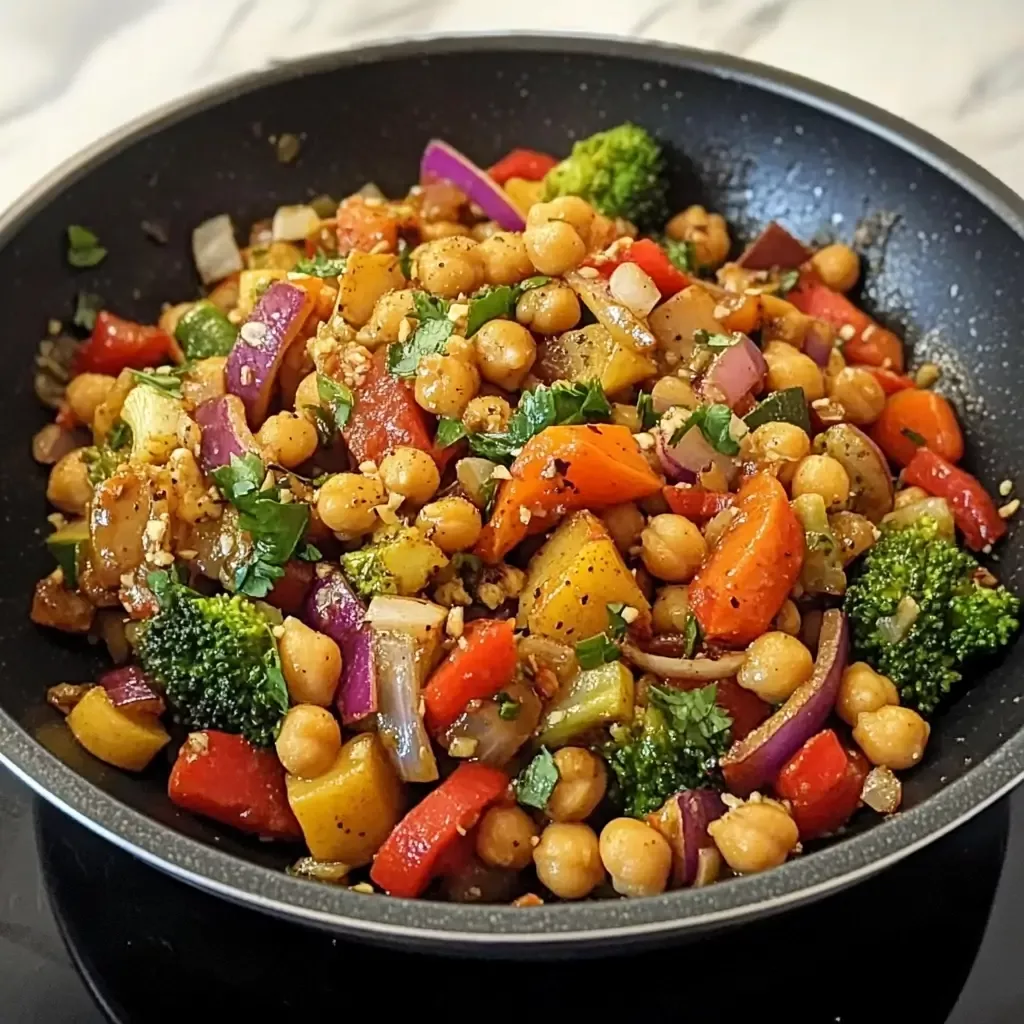 Vegetarian Chickpea and Vegetable Stir-Fry with Garlic Sauce
