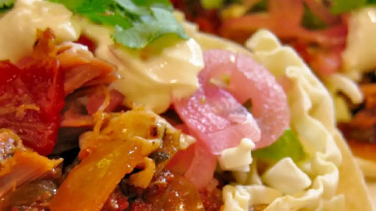Half-Smoked Pork Tacos with Pickled Onions