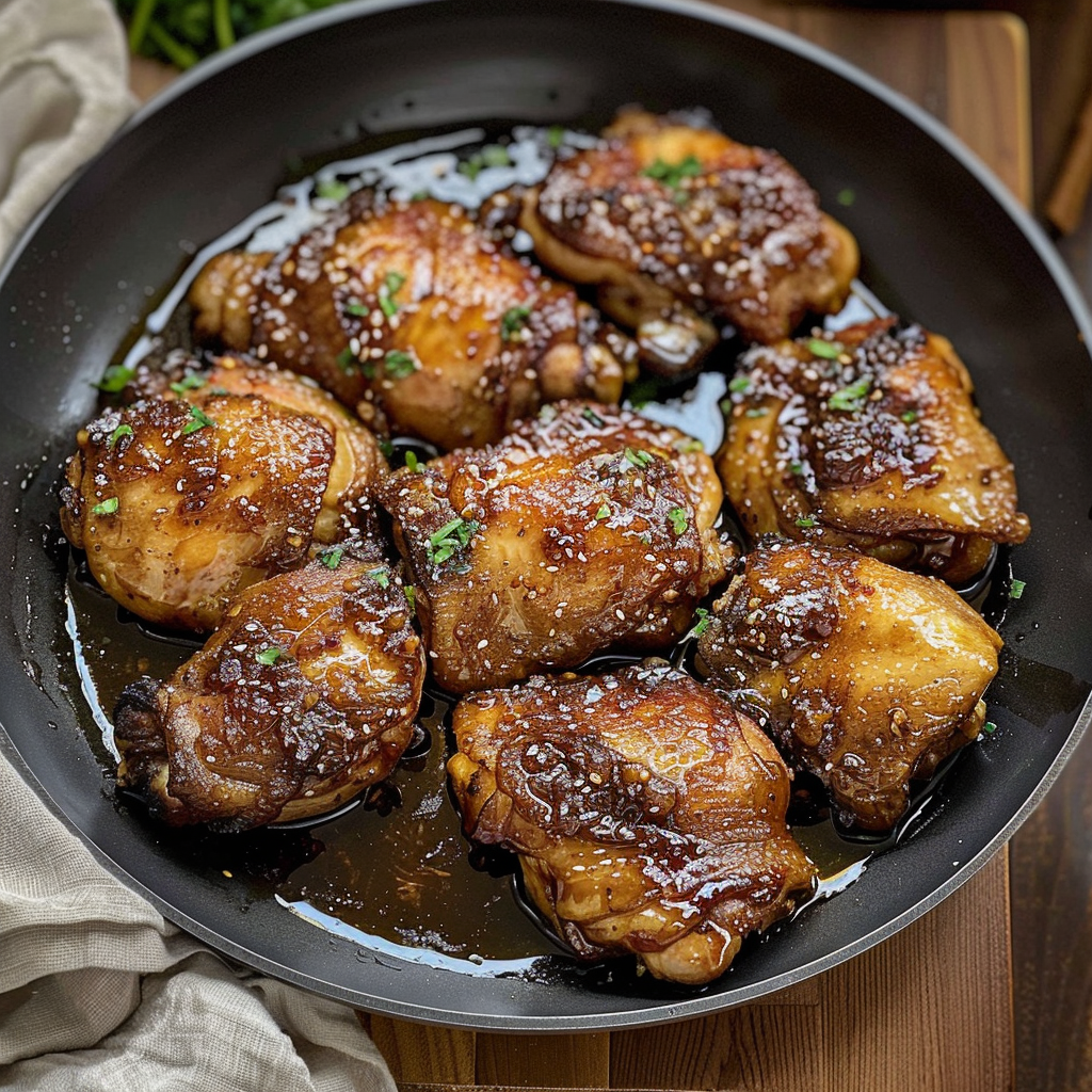 Pan-Seared Chicken Thighs with Honey-Garlic Glaze and Sesame Spinach