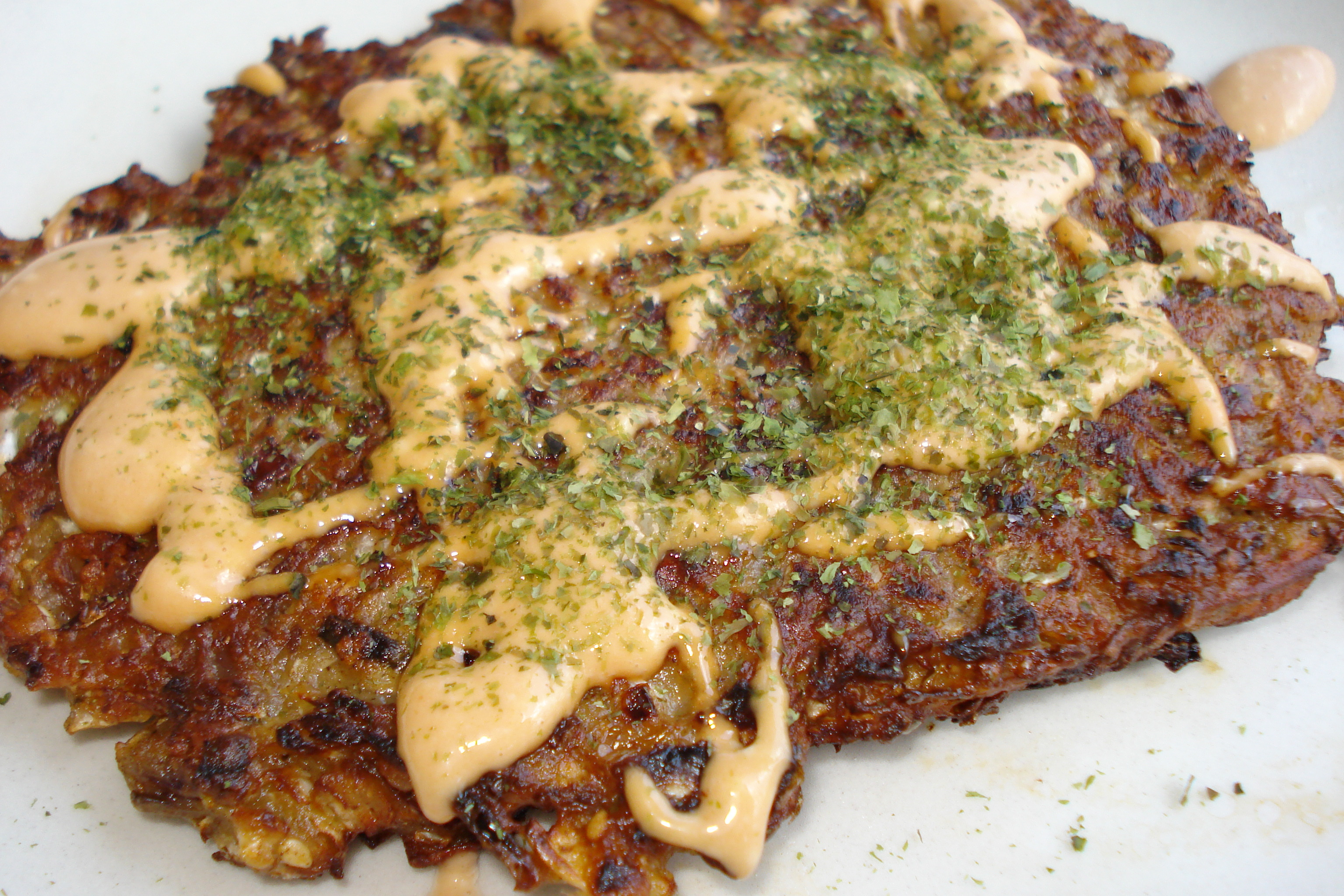 Vegetable Okonomiyaki Pancakes with Tangy Tonkatsu Sauce