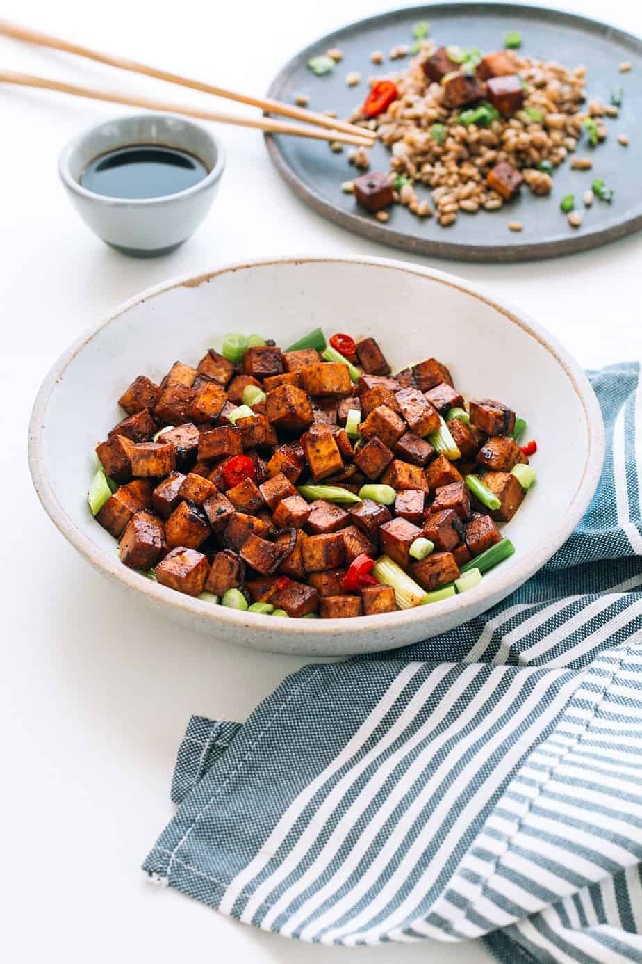 Stir-Fried Tofu with Garlic and Ginger in Spicy Szechuan Sauce
