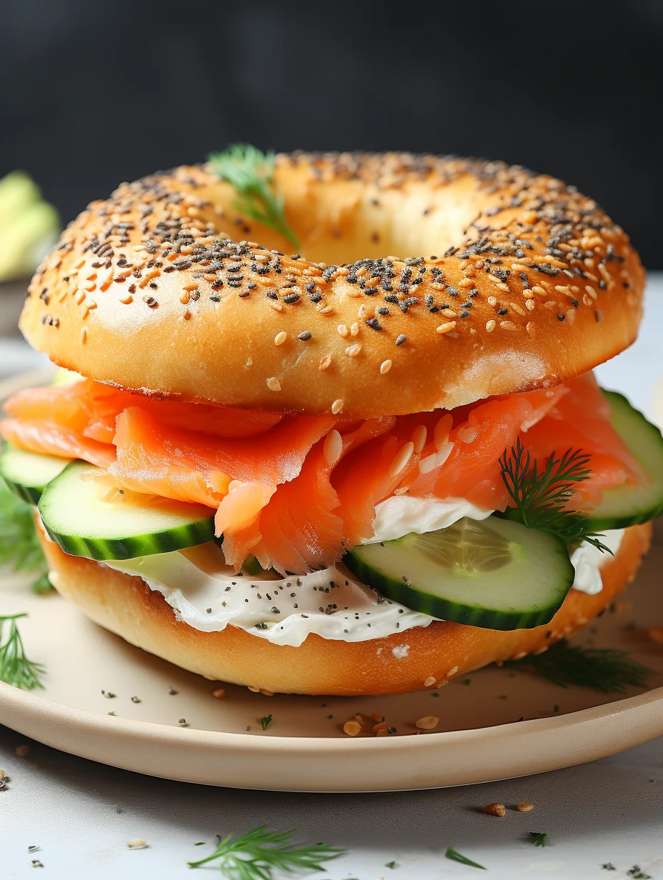New York-Style Bagel Sandwich with Smoked Salmon and Cream Cheese