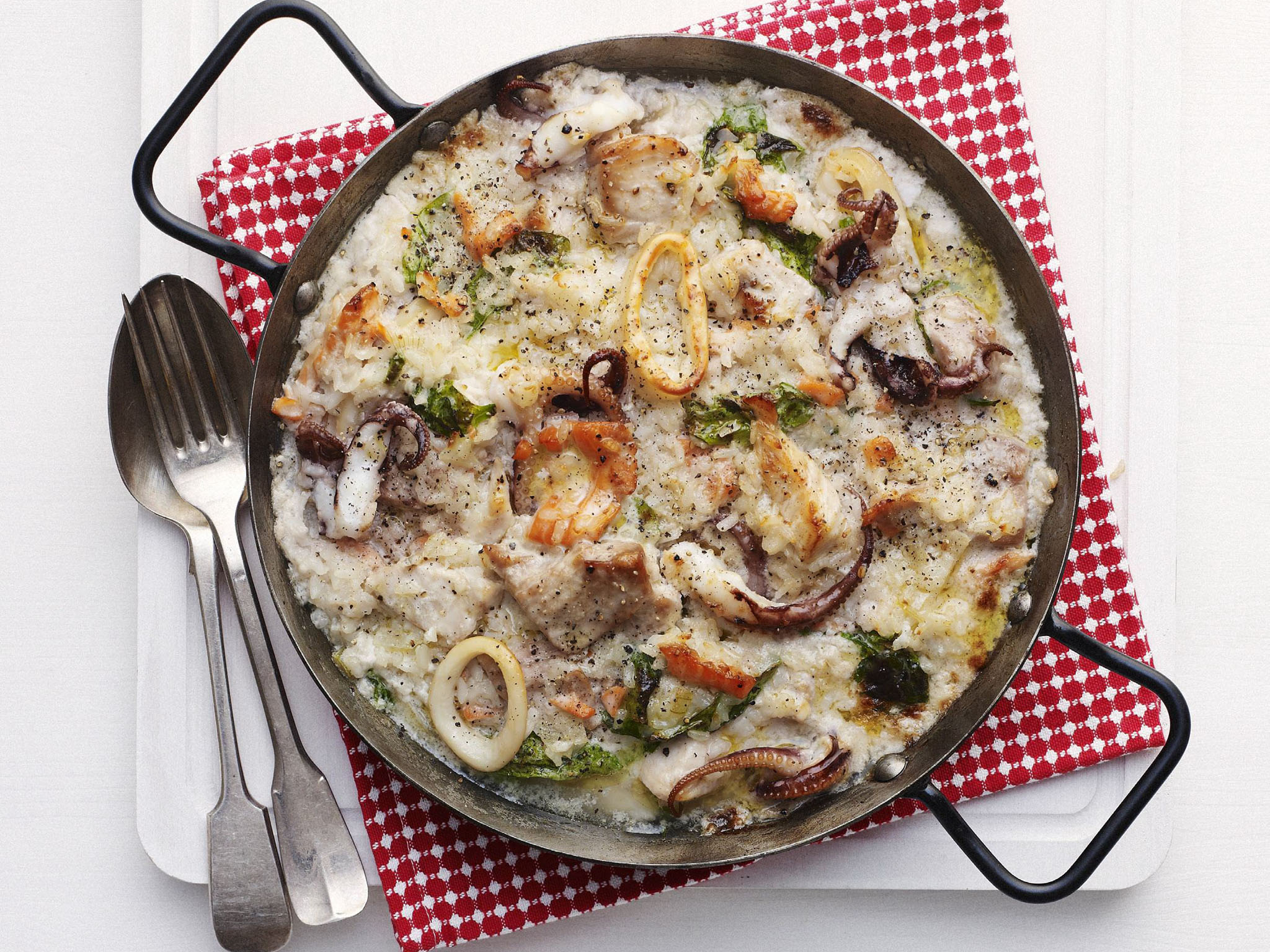 Baked Italian-Style Seafood Risotto with Saffron and Parmesan