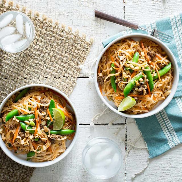 Speedy Tofu & Snap Pea Stir-Fry with Rice Noodles