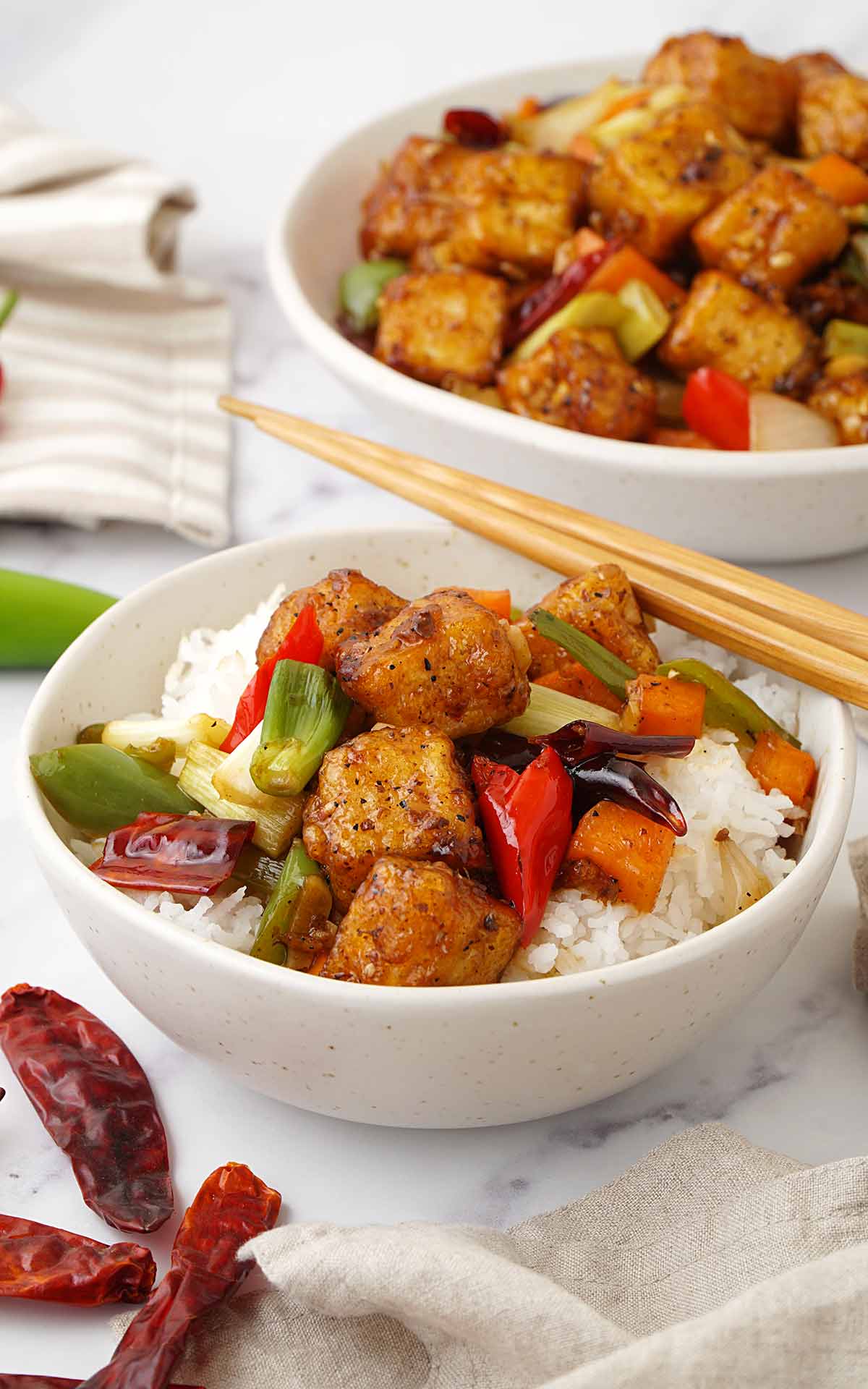 Stir-Fried Spicy Szechuan Tofu with Bell Peppers