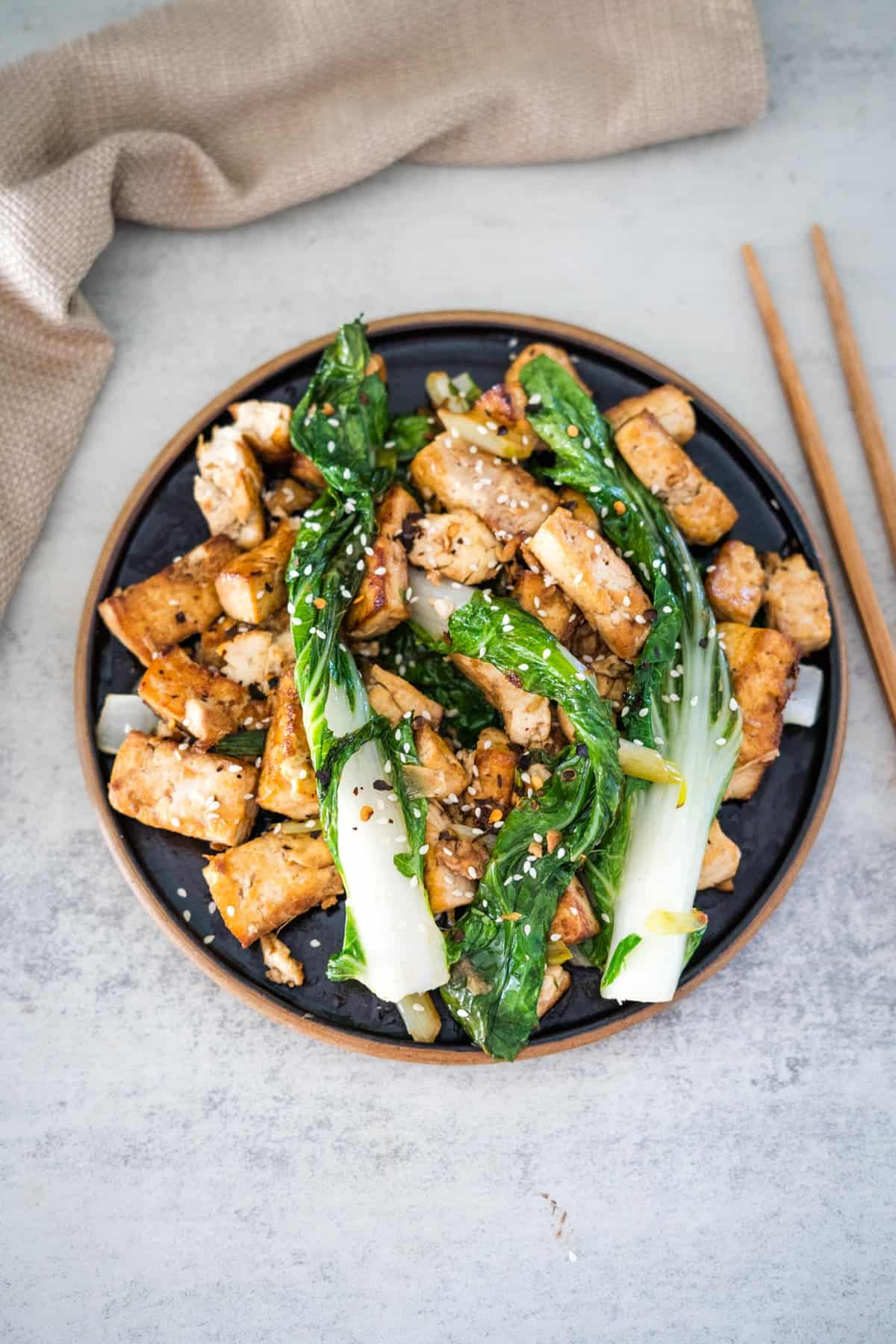 Stir-Fried Tofu with Bok Choy and Ginger Soy Sauce
