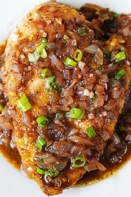 Pan-Seared Chicken with Caramelized Shallots and Red Wine Reduction