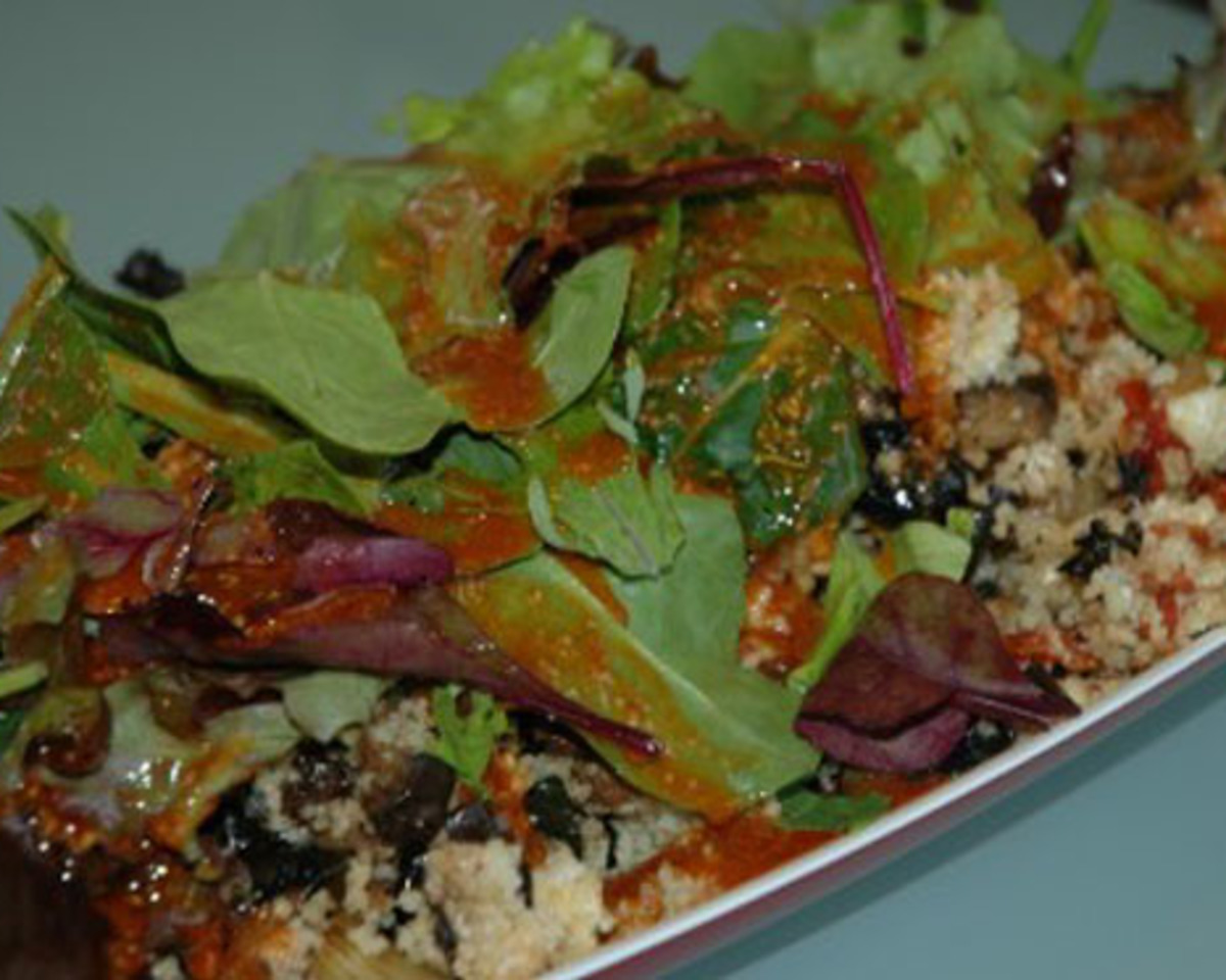 North African Couscous Salad with Roasted Vegetables and Harissa Dressing