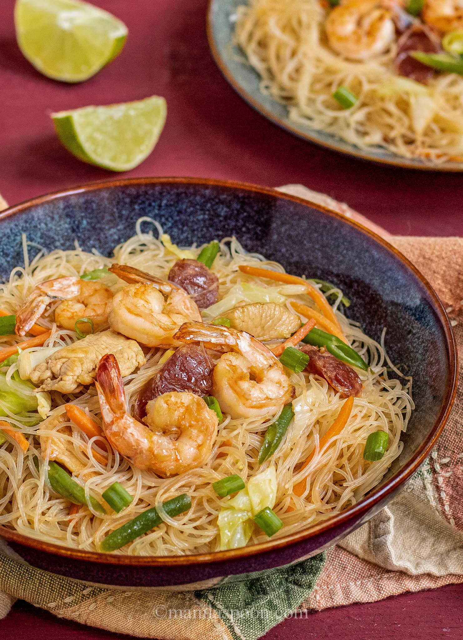 Two-Noodle Pancit with Egg Wheat and Rice Vermicelli