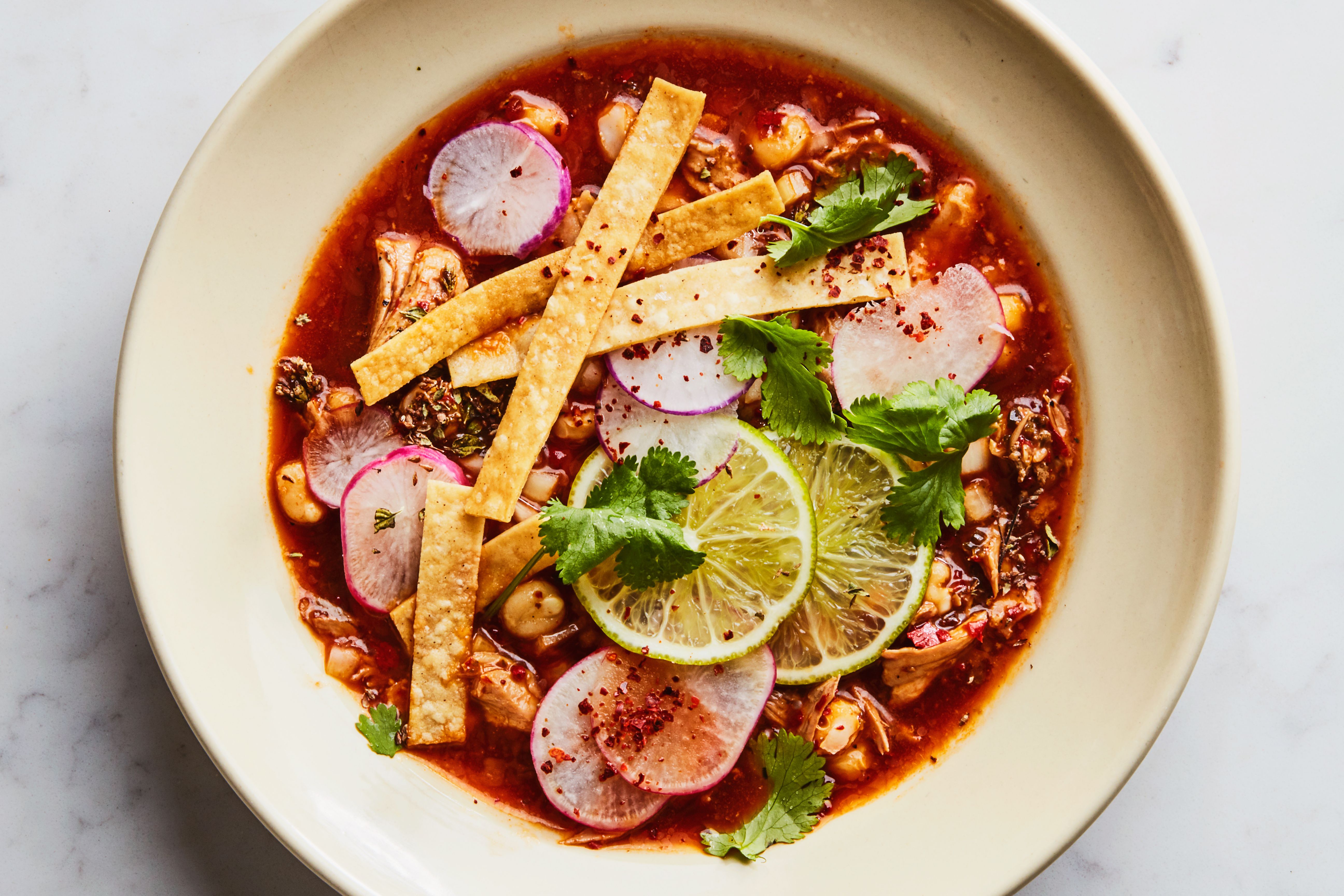 Spicy Red Chile Pozole Verde with Hominy and Pork