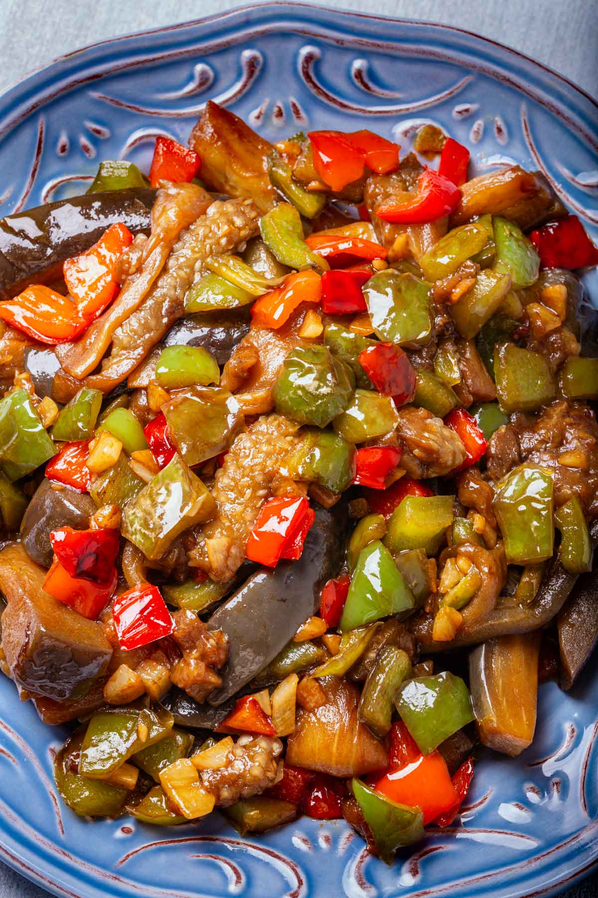 Stir-Fried Eggplant and Bell Peppers with Garlic Soy Glaze