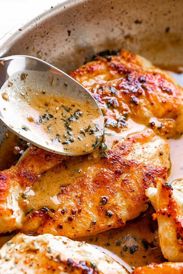 Crispy Pan-Fried Chicken with Garlic Butter and Fresh Parsley