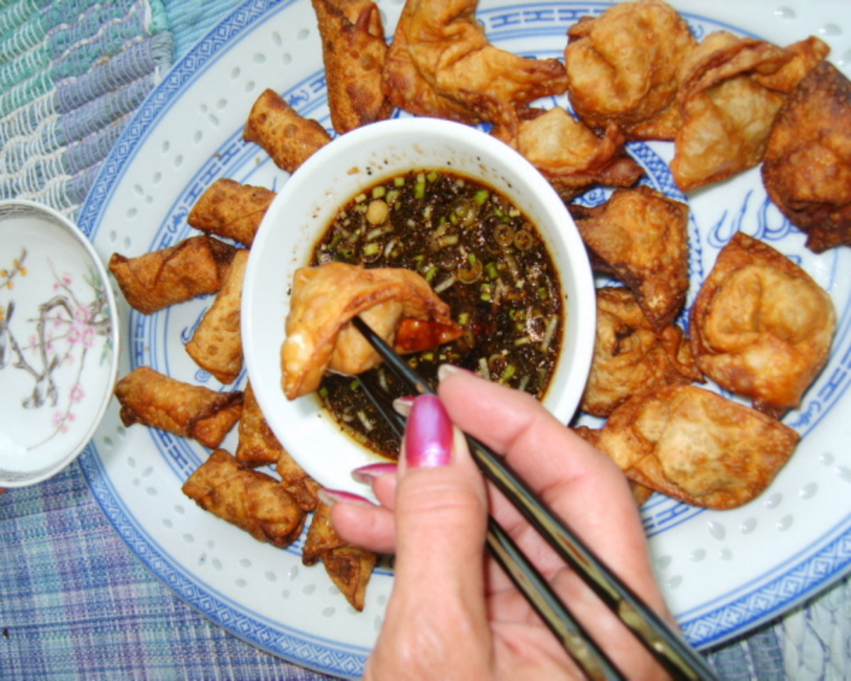 Pan-Fried Dumplings with Multilingual Soy-Ginger Dipping Sauce