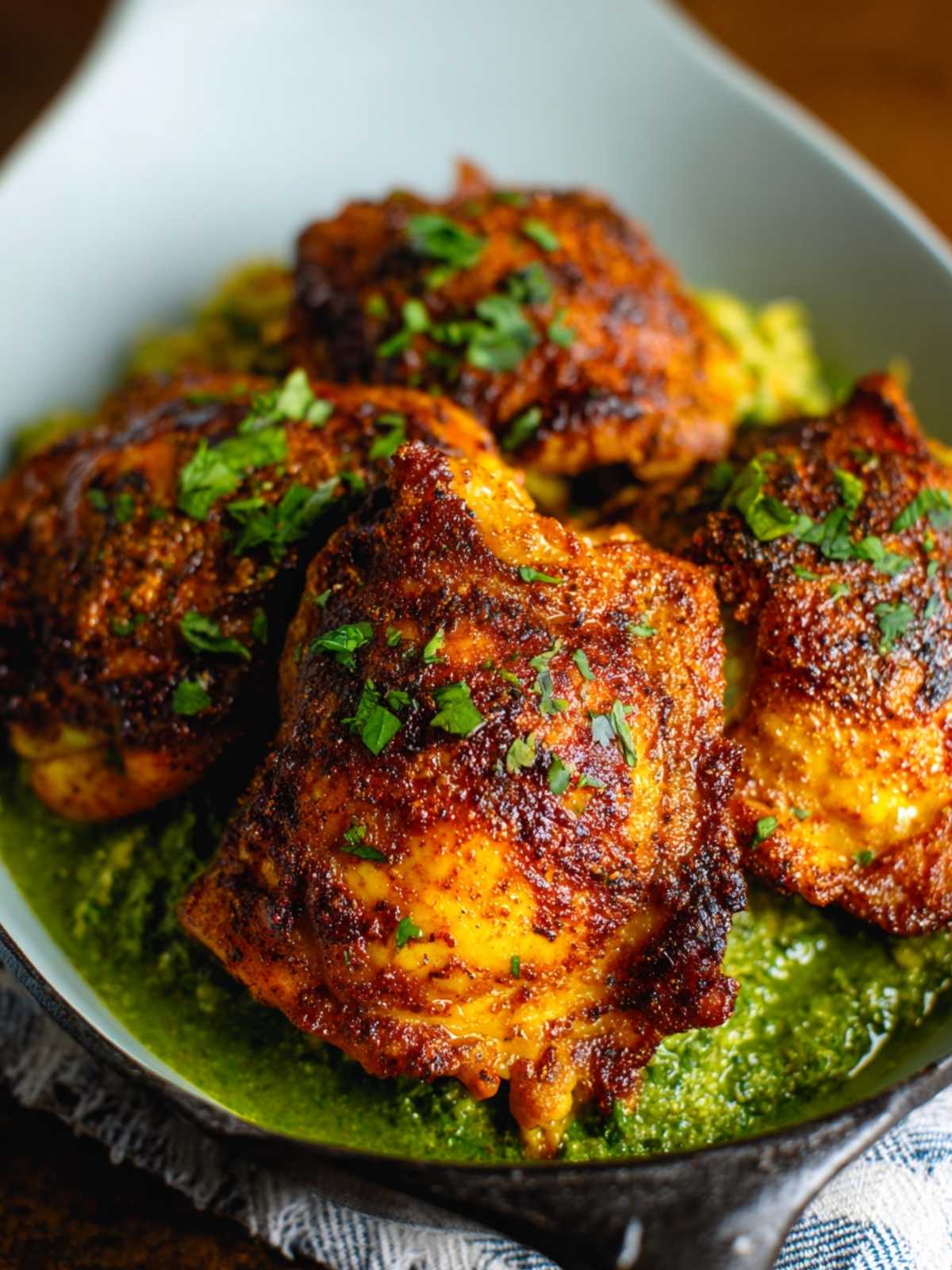 Injera-Crusted Berbere Spiced Chicken Thighs
