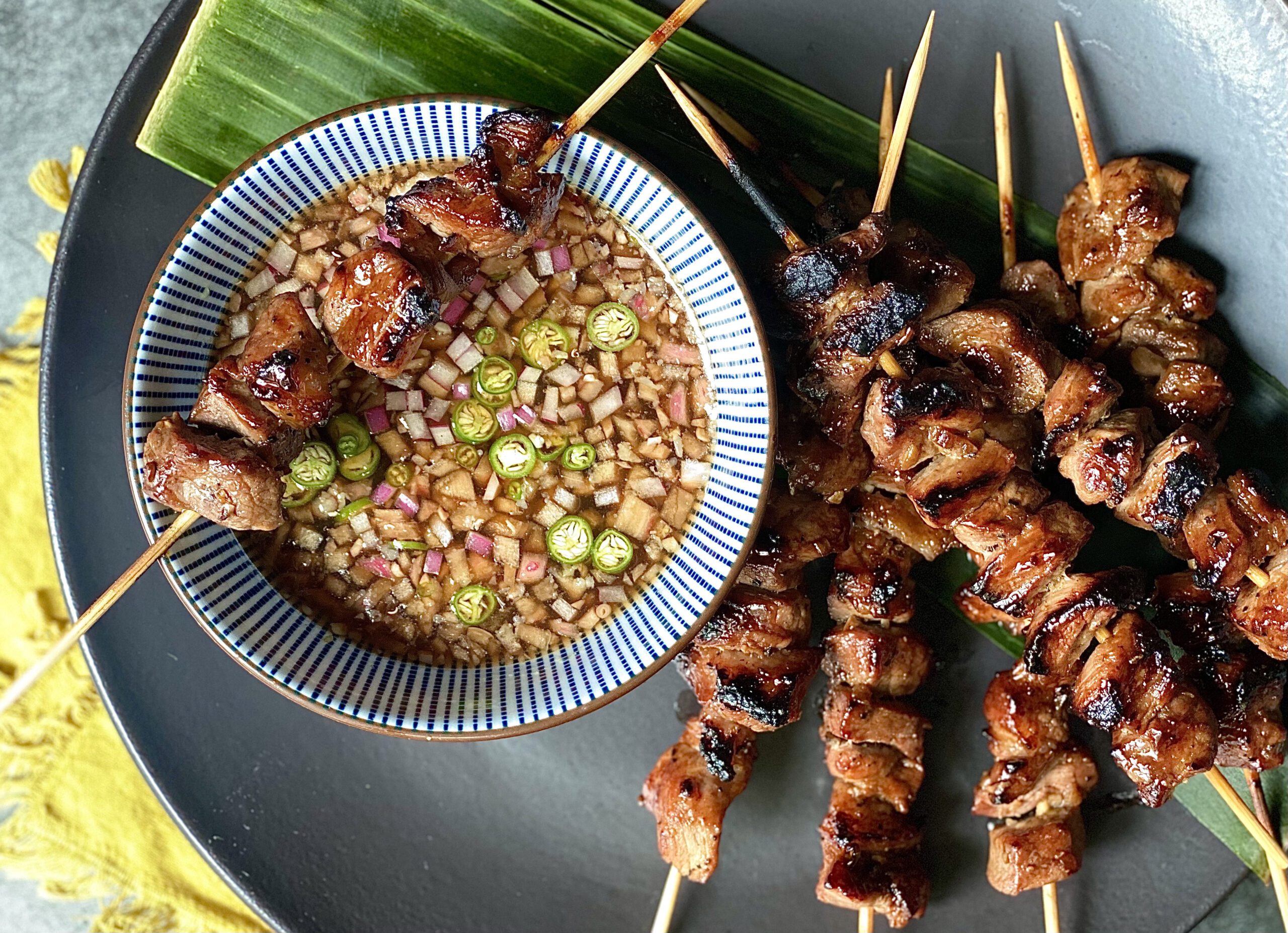 Grilled Filipino-Inspired Pork Skewers with Vinegar Dipping Sauce