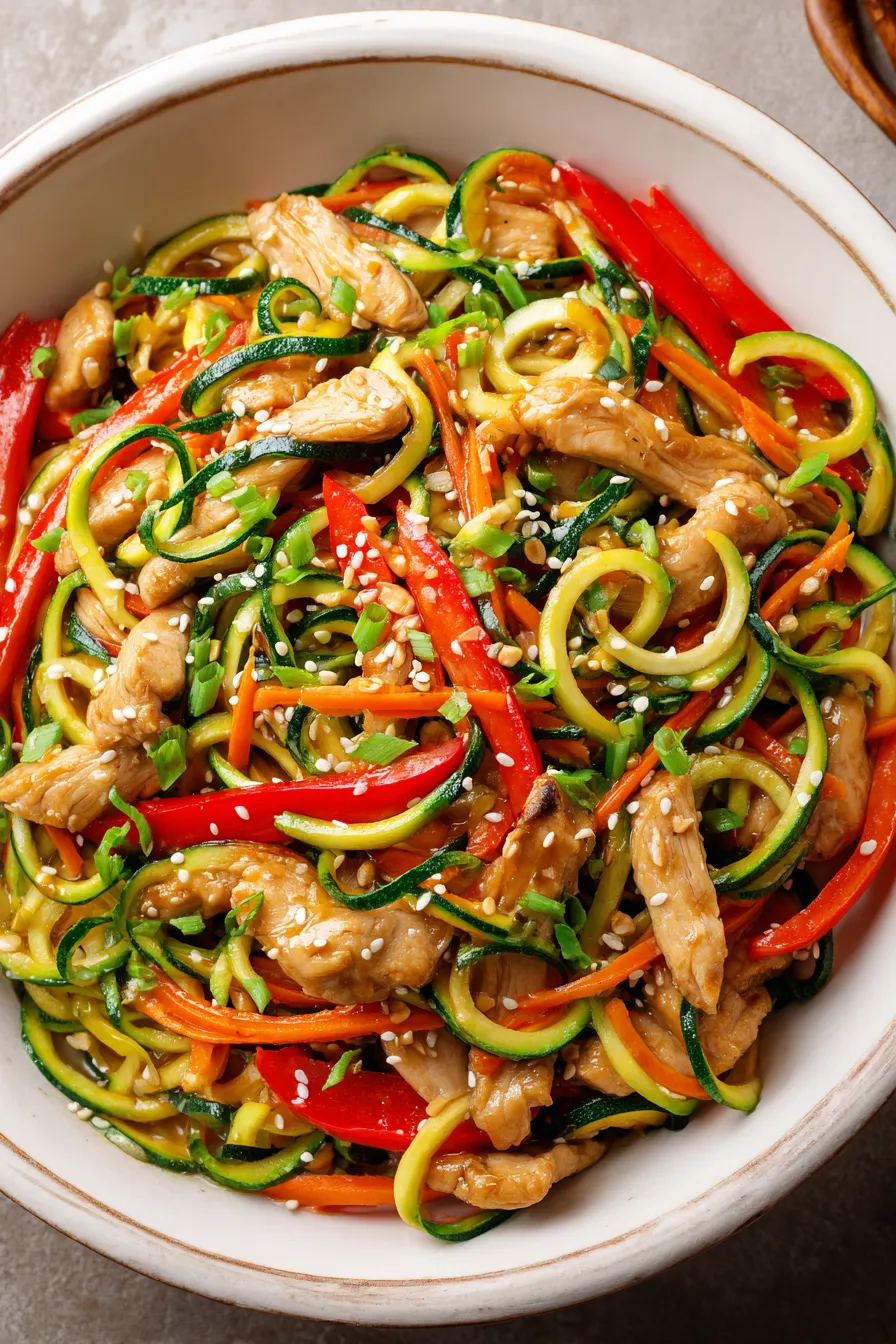 Zucchini Noodles Stir-Fried with Garlic and Basil