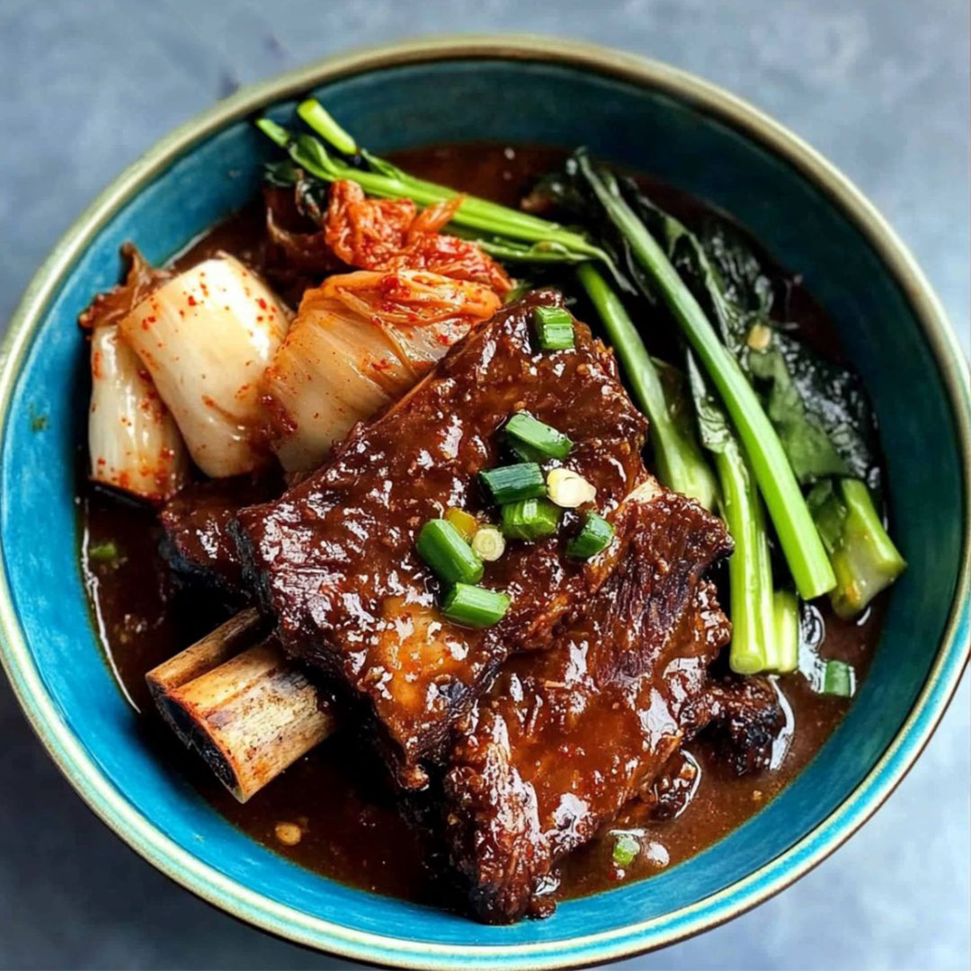 Soy-Braised Short Ribs with Korean Radish and Scallions