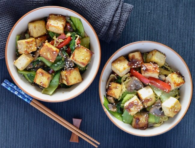 Sautéed Shiitake and Tofu Stir-Fry with Garlic Ginger Sauce
