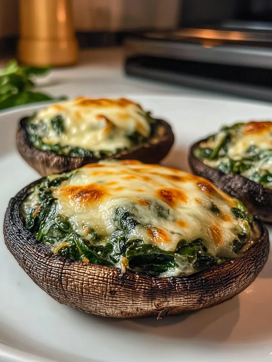 Cheese-Stuffed Portobello Mushrooms with Spinach and Walnuts