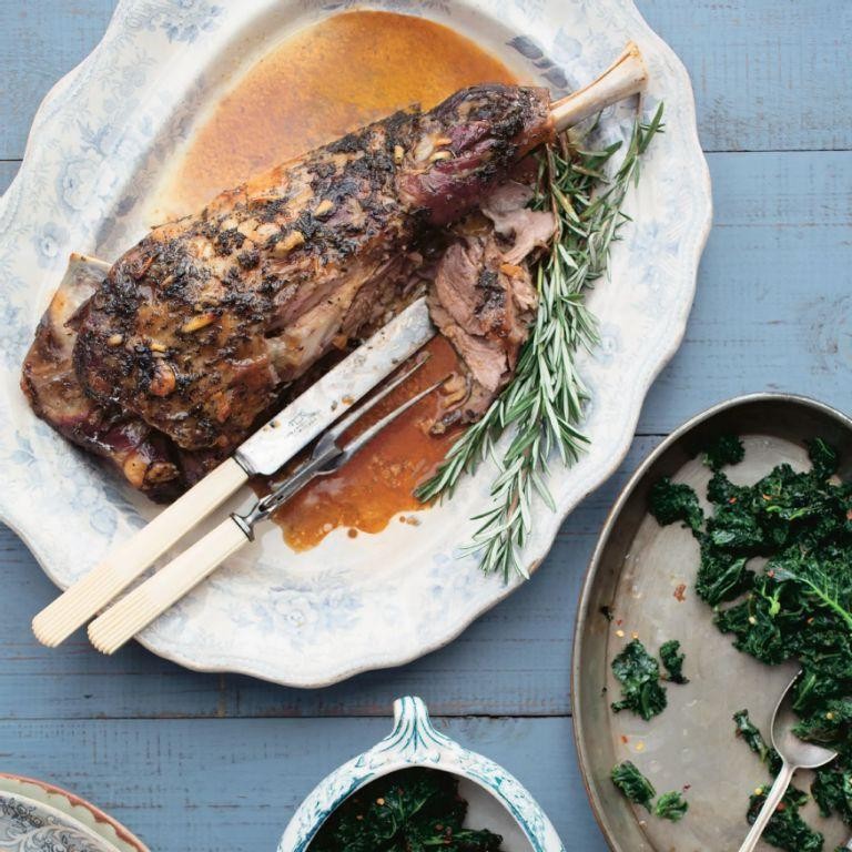 Herb-Rubbed Roast Lamb Shoulder with Charred Garlic