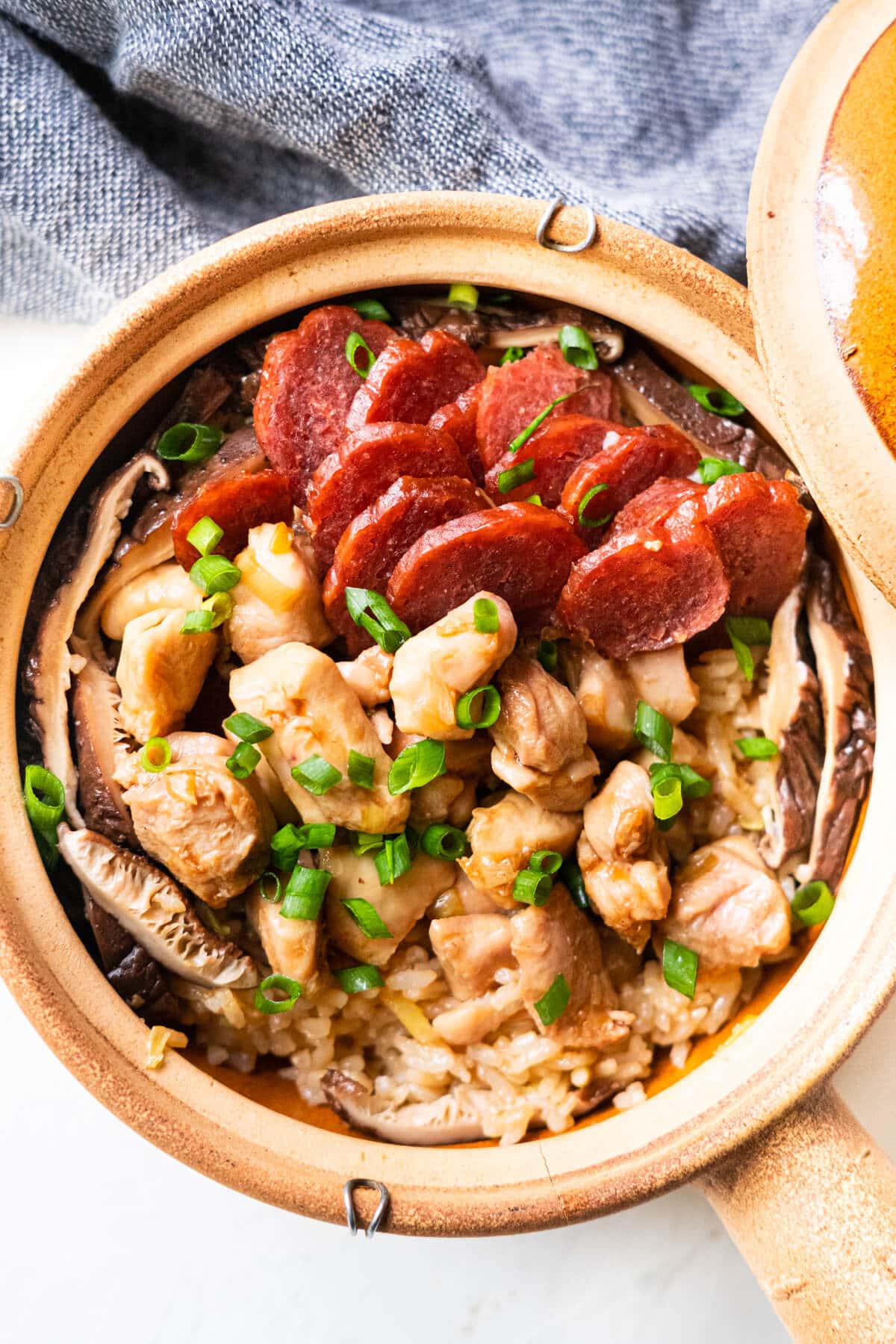 Claypot Chicken Rice with Chinese Sausage and Mushrooms