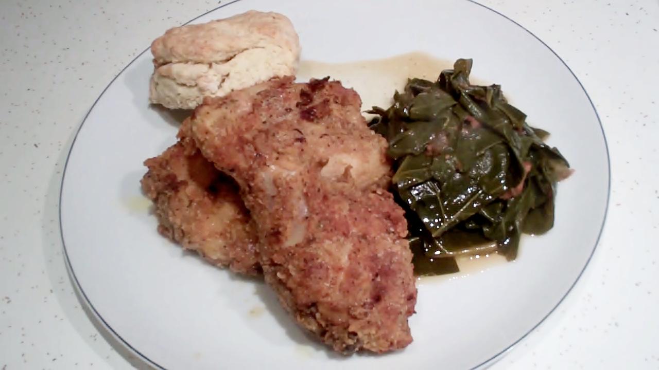 Pan-Fried Buttermilk Chicken with Spiced Collard Greens