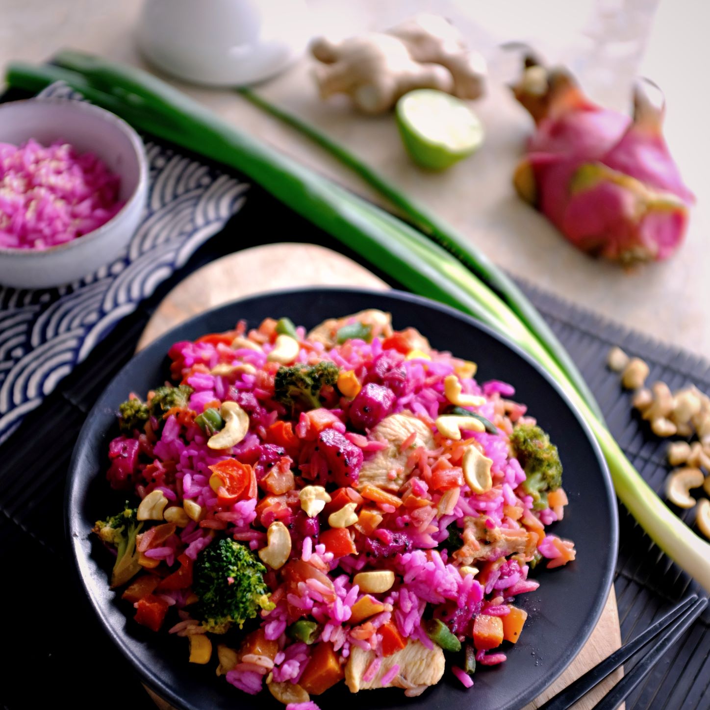 Stir-Fried Dragon Fruit Fried Rice with Tofu and Vegetables