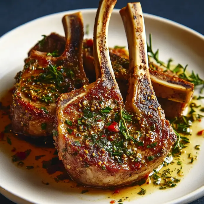 Baked Herb-Crusted Lamb Chops with Charred Eggplant