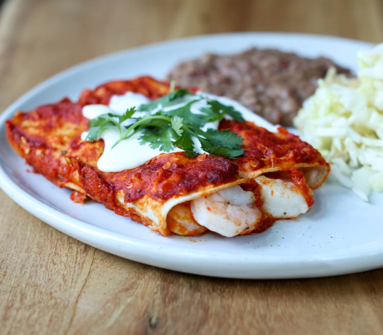 Spicy Shrimp Enchiladas with Red Chili Sauce