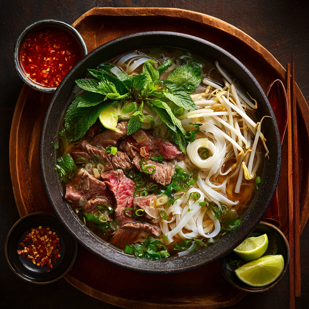 Rich Beef Pho with Star Anise and Fresh Herbs