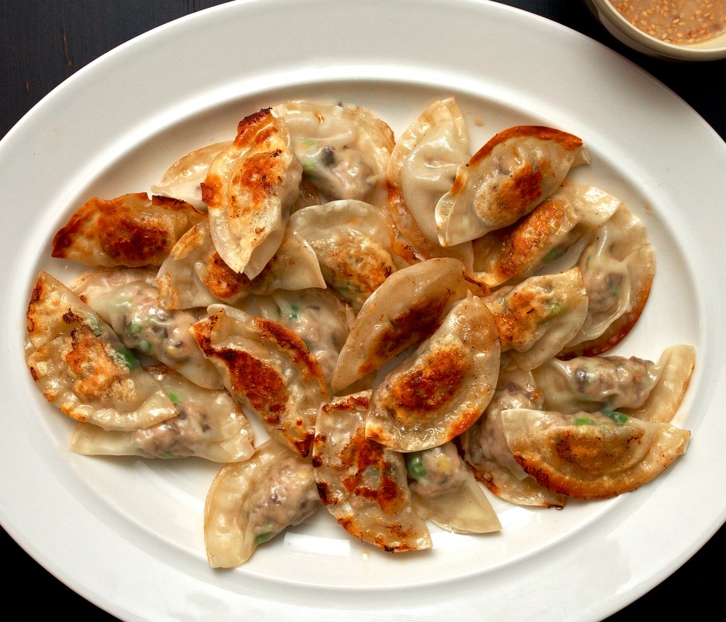 Pan-Seared Chicken and Shiitake Mushroom Gyoza with Miso Dipping Sauce