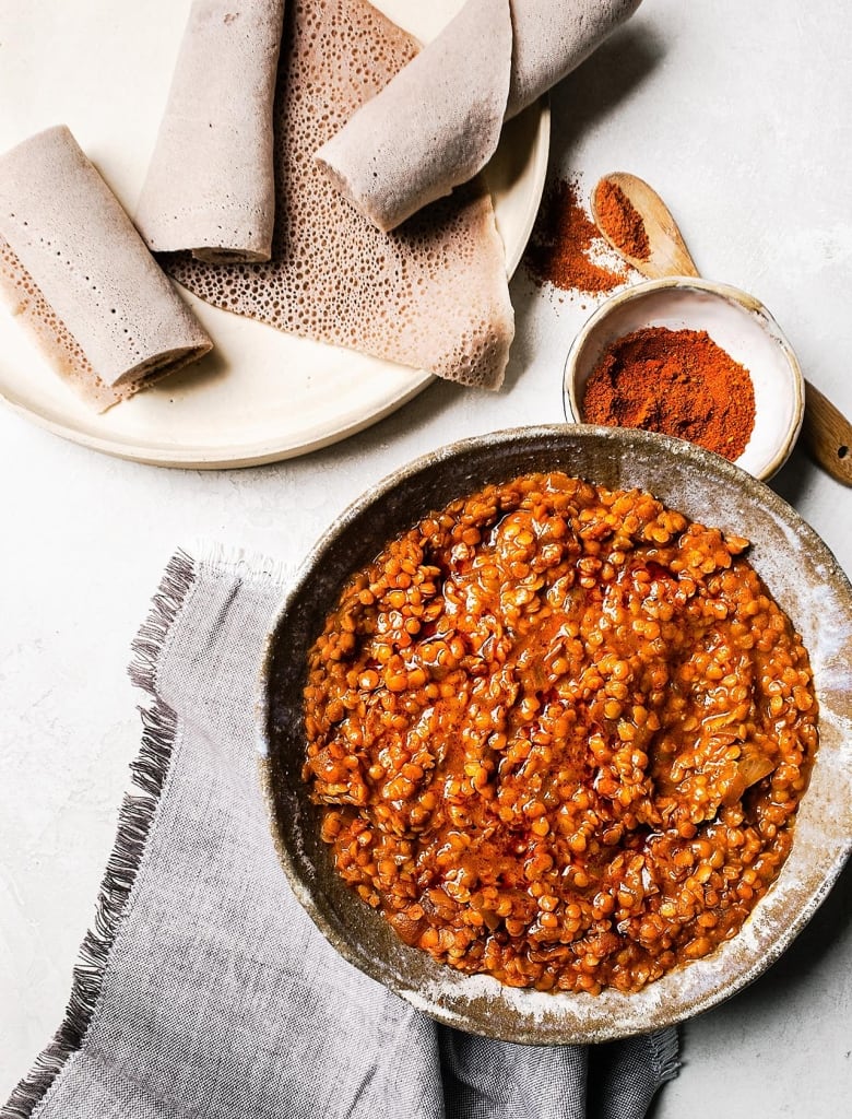 Berbere-Spiced Ethiopian Lentil Stew with Injera Flatbread