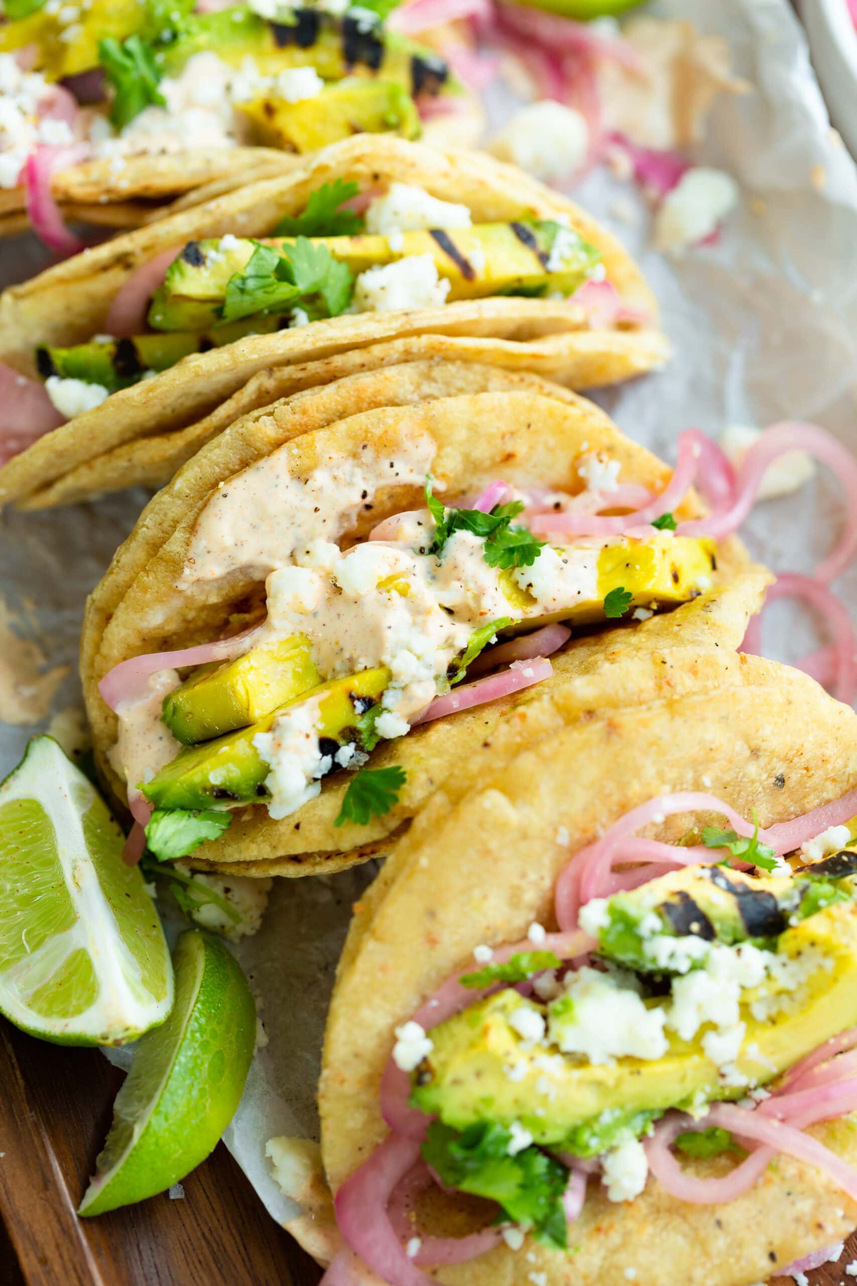 Pan-Fried Corn Tortillas with Avocado Crema and Pickled Red Onion