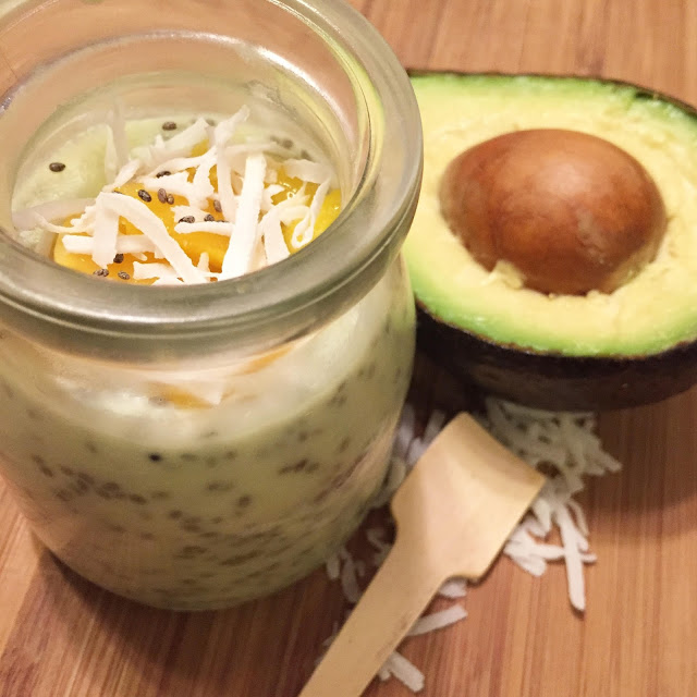 Avocado-Chia Seed Pudding with Coconut Flakes
